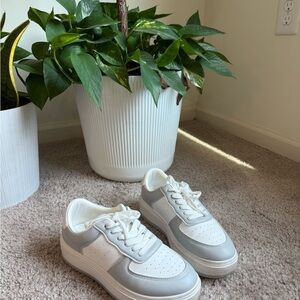 Stylish White and Gray Sneakers